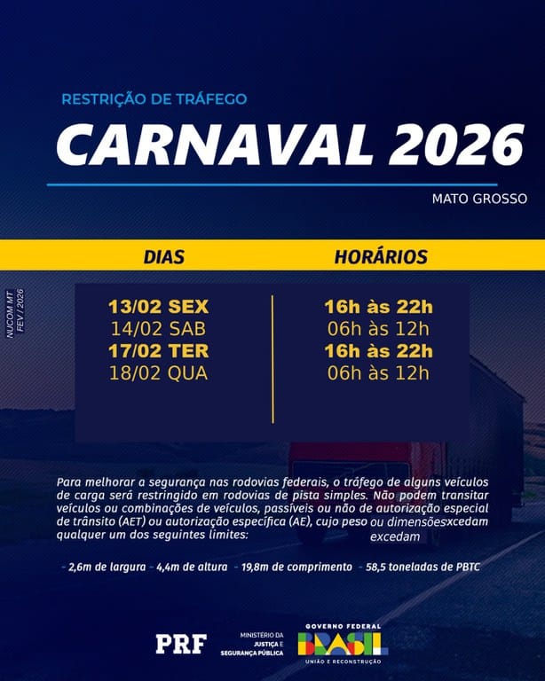 PRF inicia Operação Carnaval 2026 em Mato Grosso nesta sexta-feira (13)