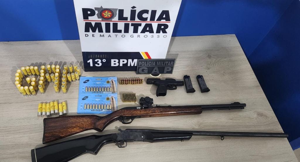 PM prende dois homens por porte ilegal de arma de fogo e apreende 154 munições