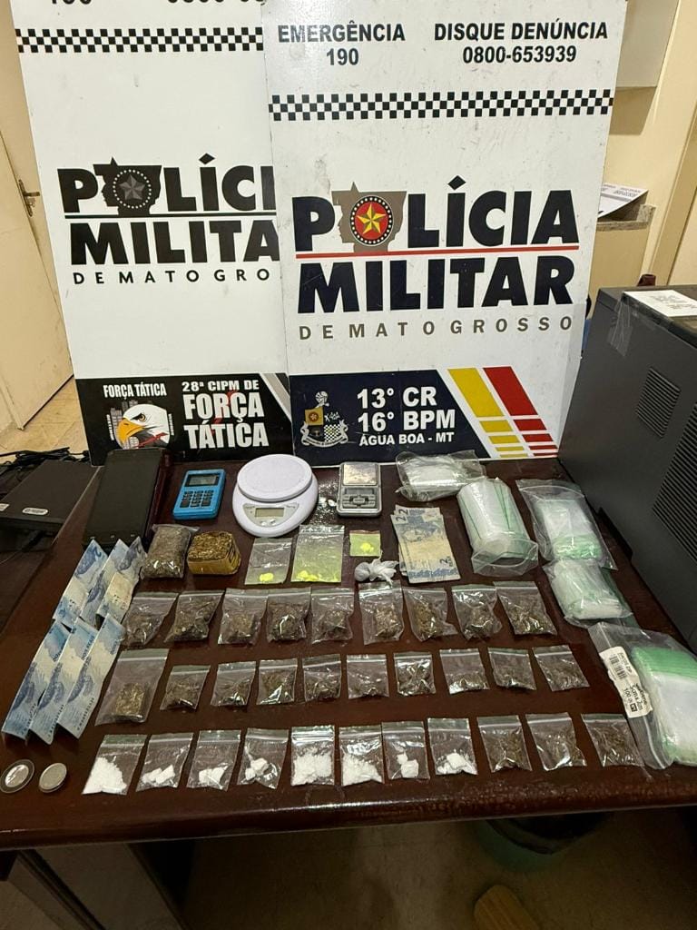 Polícia Militar prende três pessoas com drogas e arma de fogo em Água Boa-MT