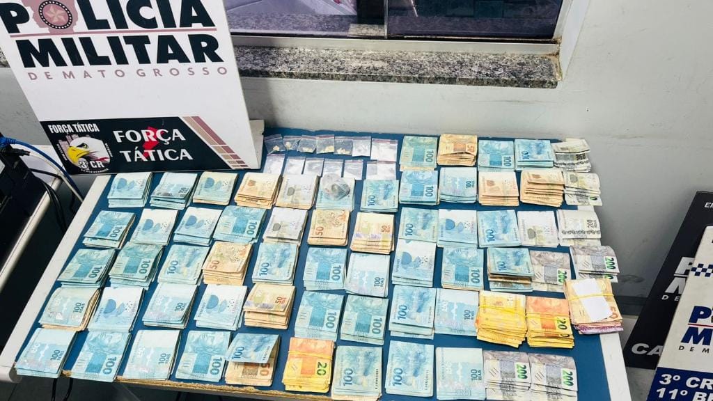 Força Tática de MT apreende mais de R$ 64 mil e prende dupla suspeita por tráfico de drogas