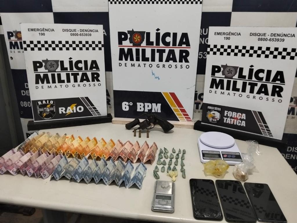 Polícia Militar detém três faccionados com revólver e pasta base de cocaína em Cáceres-MT