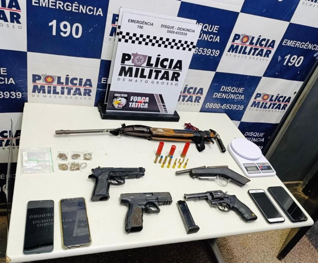 Força Tática localiza quatro suspeitos de roubo e apreende cinco armas em Cáceres-MT