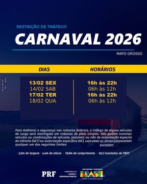 PRF inicia Operação Carnaval 2026 em Mato Grosso nesta sexta-feira (13)