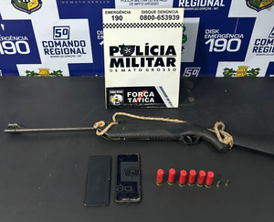 Força Tática MT prende foragido da Justiça e apreende arma de fogo e munições